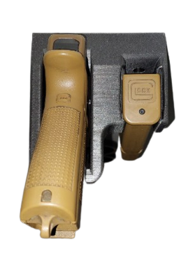 Uchwyt UNIWERSALNY na broń krótką (również z latarką/kolimatorem) i magazynek / magazynki 9mm (wkładane z przodu)