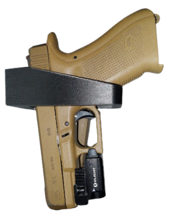 Uchwyt UNIWERSALNY na broń krótką (również z latarką/kolimatorem) i magazynek / magazynki 9mm (wkładane z przodu)