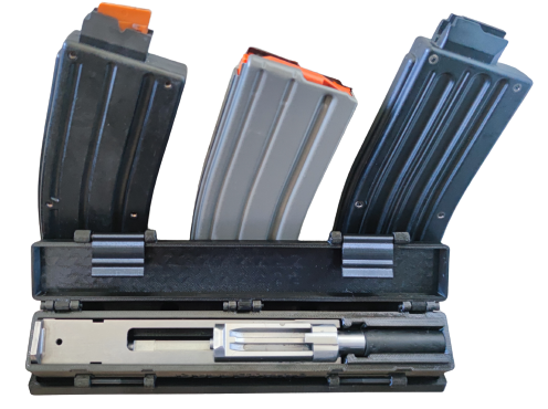 Przejdź do produktu Uchwyt na 3 magazynki AR / CMMG + pudełko na konwersję CMMG / zamek AR (komplet)