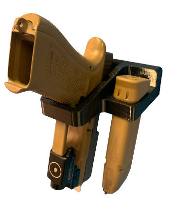 Uchwyt UNIWERSALNY na broń krótką (również z latarką/kolimatorem) i magazynek / magazynki 9mm (wkładane od góry)