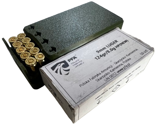 Pudełko / pojemnik na amunicję 9MM do wkładek (przesuwana pokrywka)