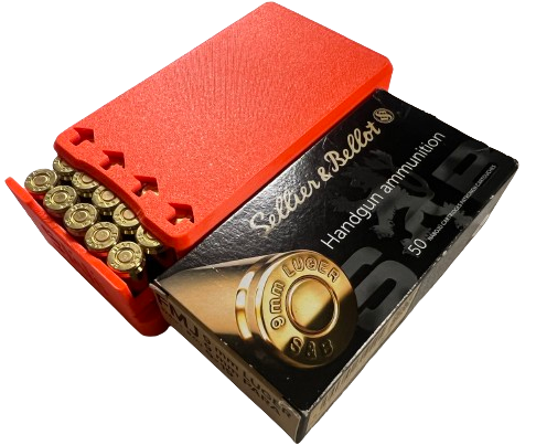 Pudełko / pojemnik na amunicję 9MM do wkładek (przesuwana pokrywka)