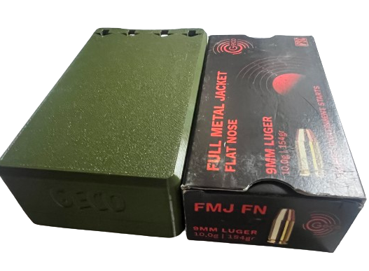 Pudełko / pojemnik na amunicję 9MM do wkładek (przesuwana pokrywka)