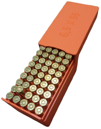 Pudełko / pojemnik na amunicję 6,5x55 (przesuwana pokrywka)